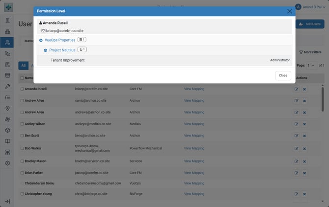 Users - Project Permission and Role