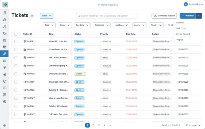 Work Orders - Create Ticket Types